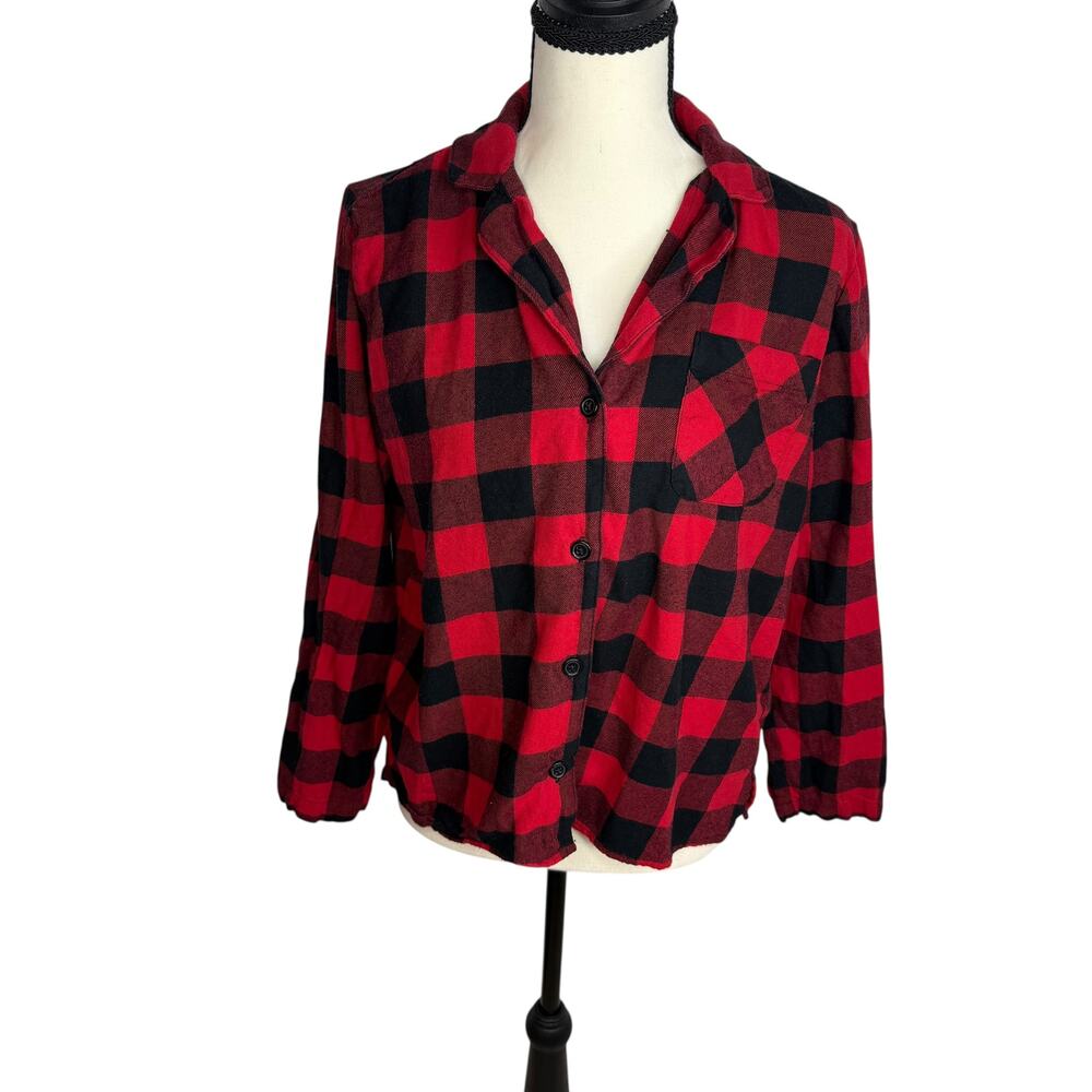 Old Navy Red Black Buffalo Plaid Flannel Button Up Shirt Women’s Size M